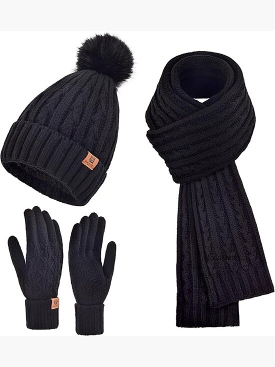 Winter Beanie Hat Scarf Gloves Set Fleece Lined Pom Pom Touchscreen 3 in 1 main image 6